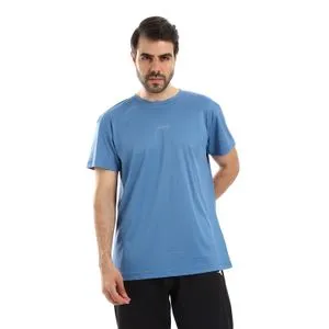 Activ Round Collar Solid Pattern Short Sleeves Traning T-Shirt - Blue