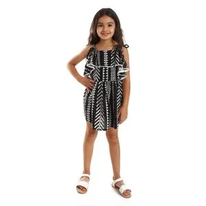 Bongo Black & White Ruffles Lace Closure Girls Dress