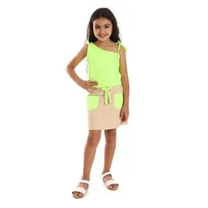 Bongo Beige & Neon Green Slip On Girls Skirt Set