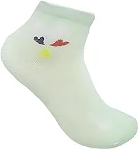 White Flower Cotton Ankle Socks for Girls-Mint Green-4Year