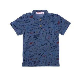 Bongo Summer Vibes Pique Pattern Boys Polo Shirt - Indigo