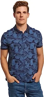 Premoda Casual Short Sleeve Regular Fit Printed Cotton Polo Shirt for Men, Total Eclipse, S