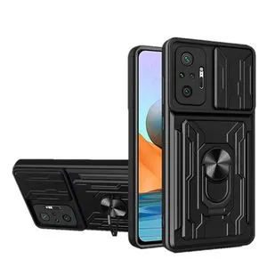 Xiaomi Redmi Note 10 Pro Full Protection Case Card Bag, Ring & Slider Camera Cover - Black