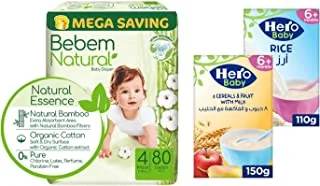 بي بم ناتشورال - حجم 4-80 قطعة + 2x Hero Baby Cereal (120g & 150gm)