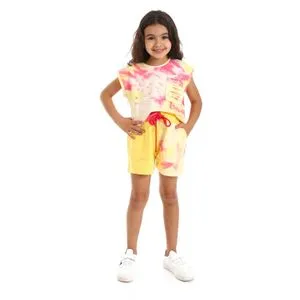 Bongo Girls Tie Dye Yellow & Fuchsia Slip On Shorts Set