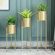 Sama steel transplant holder set of three pieces with dimensions 20cm * 20cm * height 50cm, 70cm and 90cm made of steel with gold electrostatic coating