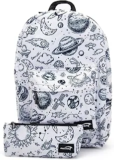 Mintra Unisex Printed School Bags 3 Pocket With Laptop Pocket+ Pencil Case -White Space (45 X 32 X 16 Cm)