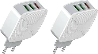 Ldnio Set Of 2 Pieces Of A3310Q Eu Fast Charger 3 Usb Ports With Lightning Cable Perfect For Home And Office - White