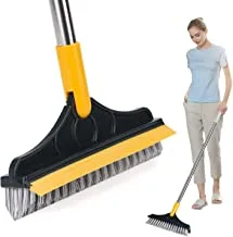 QOZWEID 2 in 1 Floor Scrub Brush with Squeegee, Floor Brush Scrubber with Long Handle, Premium Rotating Bathroom Kitchen Crevice Cleaning Brush, 120 Degree Triangular Rotating Brush Head.