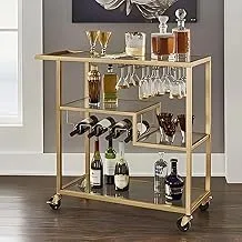 AR CORNER Sama steel tea cart easy to move with dimensions 40cm * 80cm * height 80cm made of steel with gold electrostatic coating and shelves transparent glass