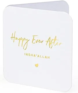 YM Sketch Greeting Card Blank - Happy Ever After | Round Edge Square 6.5 x6.5 cm | Luxury Gold Foil Emboss on White