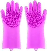 Magic Reusable Silicone Gloves with Wash Scrubber (Purple)