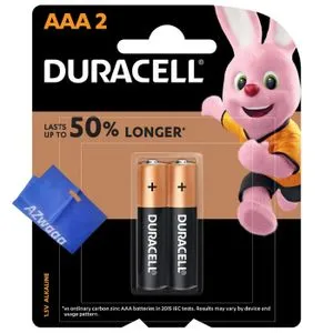 Duracell Batteries AAA Alkaline Up To 50% LONGER ,1.5v ,2 Batteries  + Azwaaa Gift