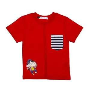 Bongo Printed Short Sleeves Round Neck Red Boys Tee