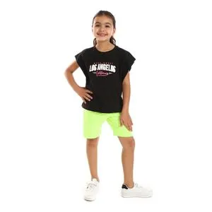 Bongo Girls Neon Green Shorts For Printed Shorts Set