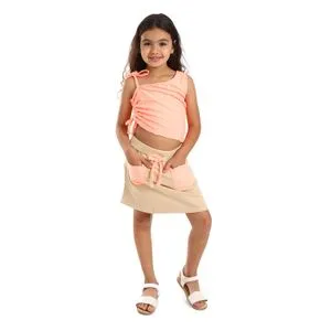 Bongo Beige & Neon Orange Slip On Girls Skirt Set