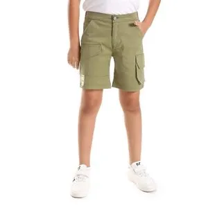 Bongo Solid Pattern With 3 Pockets Boys Short - Olive