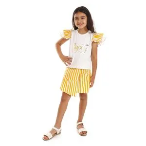 Bongo Girls White & Mustard Slip On Striped Skort Set