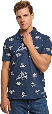 Premoda Casual Short Sleeve Regular Fit Printed Cotton Polo Shirt for Men, Mood Indigo, XXXL