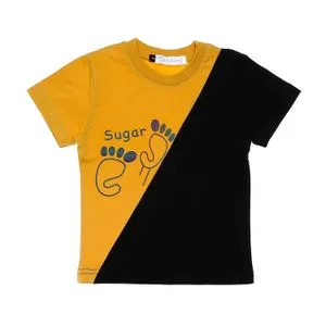 Bongo Boys Foot Print Pattern Bi-Tone Tee - Yellow & Black