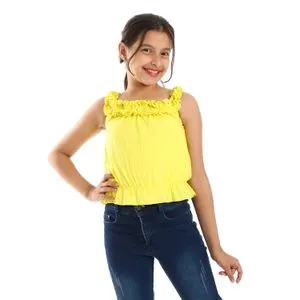 Bongo Elastic Hem Slip On Textured Yellow Girls Blouse