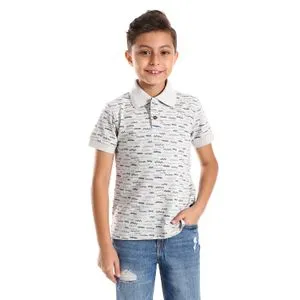 Bongo Chevron Pattern Short Sleeves Boys Polo Shirt - Cloud Grey