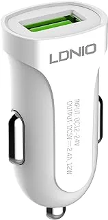 LDNIO DL-C17 Fast Car Charger 12W With USB Port , Auto-ID USB , Smart Charger , Safety Quick and Lightning Cable - White