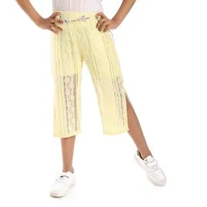 Bongo Slip On Lace Girls Pale Yellow Lined Pants