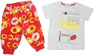 Access Cotton Pajama Set Of 2 Pieces Half Sleeves T-Shirt&Pants Printed Game Master For Boys-Multicolor-6-9Month