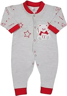 Papillon Cotton Long Sleeves Bodysuit Embroidered Bear For Girls-Grey&Red-New Born