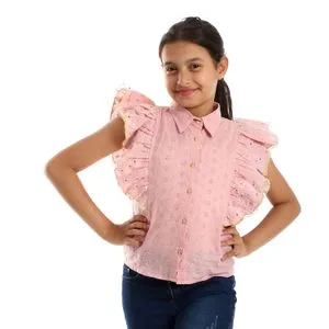 Bongo Girls Ruffles Chest Perforated Floral Nude Shirt