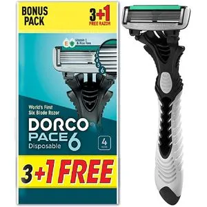 Dorco Pace 6 Disposable Razor For Men, This Offer Contains 4 Razor Blades ( 3 + 1 For Free )