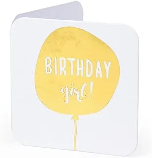 YM Sketch Greeting Card Blank - Birthday Girl | Round Edge Square 6.5 x6.5 cm| Luxury Gold Foil Emboss on White