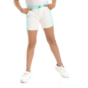 Bongo Bi-Toned Fly Zipper Button Closure GIrls Shorts - White & Mint