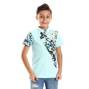 Bongo Splatter Pattern Polo Boys Tee - Turquoise & Navy Blue