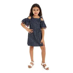 Bongo Random Symbols Allover Girls Dress - Navy Blue & White