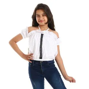 Bongo Girls Tiny Polka Dot Off-Shoulder Blouse - White & Black