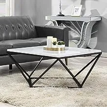 sama steel center table with dimension 80cm * 80cm * height 45cm made of steel with black electrostatic coating and white carrara marble on top