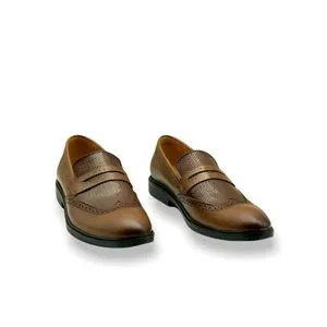 Squadra Semi Perforated Leather Slip On Oxford - Dark Brown