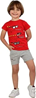 Access Cotton Pajama Set Of 2 Pieces Half Sleeves T-Shirt&Short Printed Crocodile For Boys-Grey&Red-9-12Month- Regular