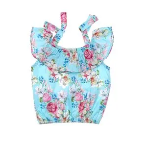 Bongo Girl Floral Sky Blue Spaghetti Sleeves Blouse