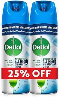 Dettol Crisp Breeze Antibacterial All In One Disinfectant Spray 450 ml, 2-Pieces