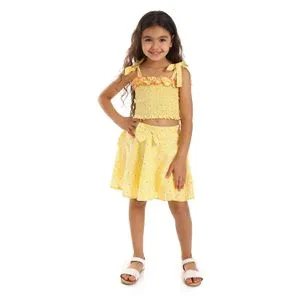 Bongo Girls Yellow & Fuchsia Skirt Set With Gathered Top