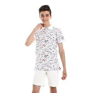 Bongo Summer Vibes Pique Pattern Boys Polo Shirt - White