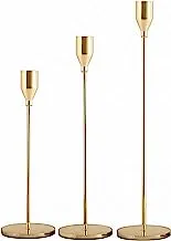 Gold candle holders set of 3 for taper candles, decorative candlestick holder for wedding, dinning, party, coffee table decoration fits 3/4 inch thick candle&led candles (thick metal candlestick)