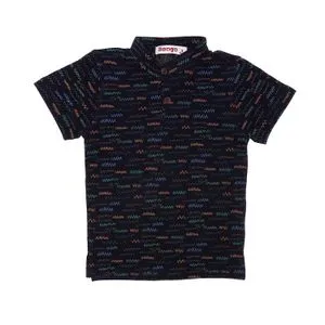 Bongo Chevron Pattern Short Sleeves Boy Polo Shirt - Navy Blue