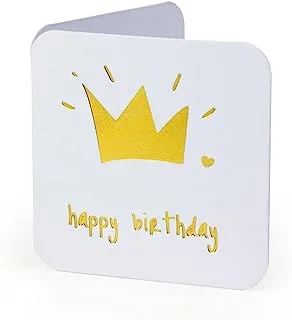 YM Sketch Greeting Card Blank - Birthday Crown | Round Edge Square 6.5 x6.5 cm| Luxury Gold Foil Emboss on White