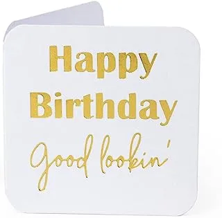 YM Sketch Greeting Card Blank - Happy Birthday Good lookin | Round Edge Square 6.5 x6.5 cm| Luxury Gold Foil Emboss on White