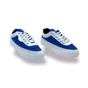 Hammer Canvas Lace Up Sneakers For Men - White & Navy Blue