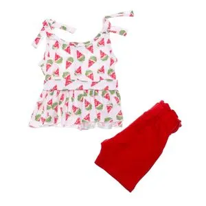 Bongo Watermelon Spaghetti Sleeves Girls Set - Red & White